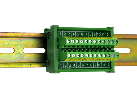Heavy Duty Rail Mount 12 Position Screw Terminal Block Distribution Module Built For Industrial Control, 24A Per Position At 400V installed