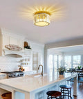 Modern Crystal Ceiling Light Fixture Flush Mount Chandelier For Kitchen Bedroom Living Room With G9 Socket Height 6.06 Inches Width 12 Inches Crystal That Pops And Elevates Your Home Vibe in a kitchen setting.