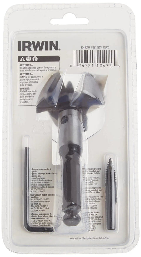 Front view of Self Feed Drill Bit 2 Inch With 3 Cutting Edges For Quick Clean Holes Hardened For Tough Materials Replaceable Screw Point