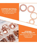 Solid Copper Flat Gasket Set With Smooth Sealing Washers For Auto Oil Leaks And Hydraulic Fluid Repairs, copper washers in storage tray