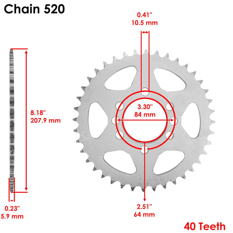 Black Drive Chain And Sprockets Kit For Kawasaki KFX400 KSF400A 2003 2004 2005 2006 Includes 14 Tooth Front Sprocket 40 Tooth Rear Sprocket Steel Chain With Master Link And Rivet Link 6000 Pound Tensile Strength Built Tough, 40-tooth sprocket dimensions