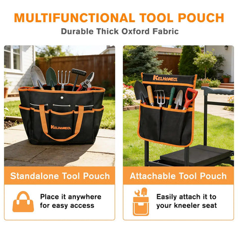 Standalone and attachable tool pouches for Ultimate Garden Kneeler And Seat With Extra Wide 10 Inch EVA Pad, heavy duty foldable bench