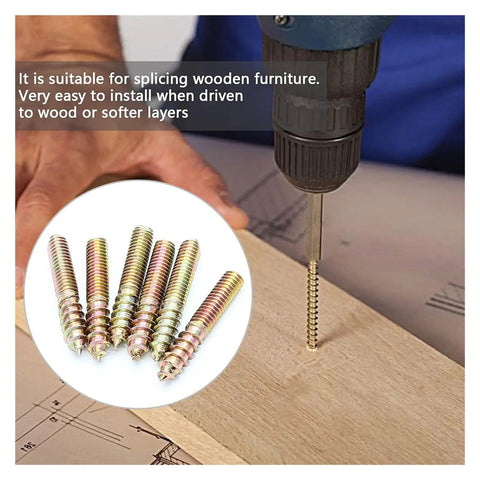 Double Ended Hanger Bolts Set Yellow Zinc Plated For Wood Furniture M4 M5 M6 M8 M10 Sizes Used in Wood