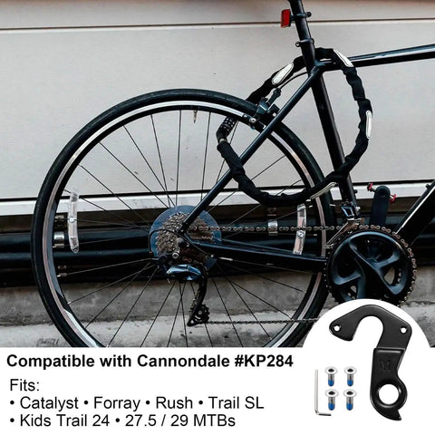 Cannondale KP284 Derailleur Hanger Replacement For Catalyst Trail Foray Rush with bike and components displayed