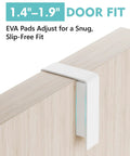 Over The Door Mop And Broom Holder No Drill Wall Mount clipped onto 1.9 inch door showing EVA pads for snug fit
