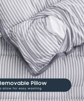 All In One Toddler Nap Mat With Pillow And Blanket For Kids 3 Plus Gray Ticking Stripe 100 Percent Cotton Cozy Naptime removable pillow