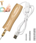 Electric Resin Drill Set With Premium Wooden Body Handheld Jewelry Drill For Resin Art And DIY Crafts, USB-powered, drill bits shown