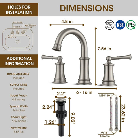 Dimensions of 4 Inch Centerset Chrome Bathroom Faucet With Two Handles For 3 Hole Vanity Sink, Pop Up Drain, Ceramic Disc Cartridge