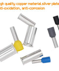 Close-up of 390 Pieces Wire Ferrule Kit For AWG 2 To 16 Copper Crimp Terminals with insulated sleeves, anti-oxidation feature.