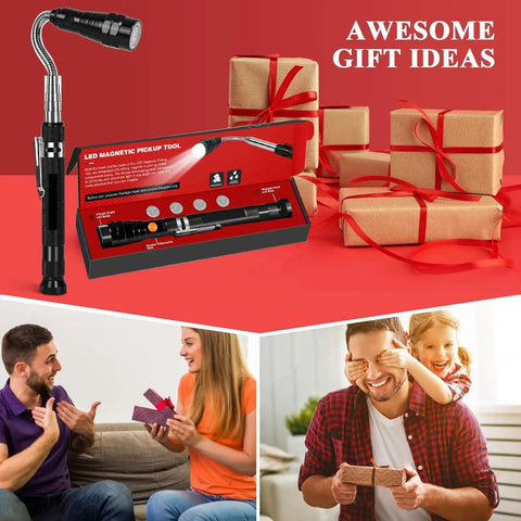 Magnetic Pickup Tool With LED Light Telescoping Magnet For Mechanics Engineers And DIY Guys displayed with gift boxes
