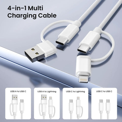 4 In 1 USB C Charger Cable With USB C To USB C And Lightning Adapters, 60W Fast Charging, 6.6Ft Universal Multi Charging Cord for Apple devices