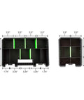 All In One Tool And Parts Organizer Set with an 11 inch nine compartment tray shown with measurements and dividers.