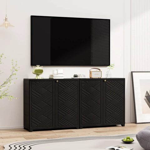 Resin Outdoor Storage Cabinet Weatherproof for Patio Garden Backyard under mounted TV in modern living room setup.