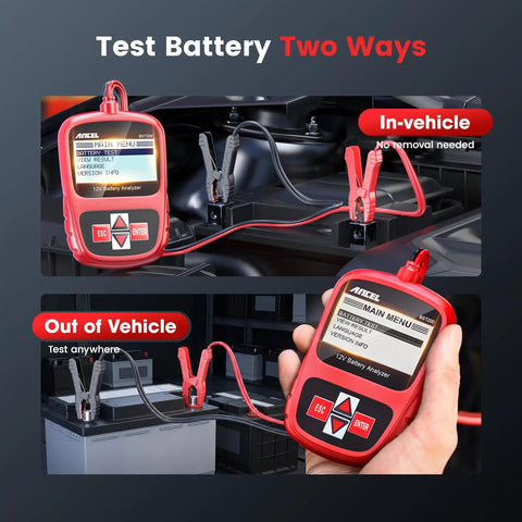 BST200 12V Car Battery Tester With Beefy Clamps, 100-1100 CCA Digital Battery Analyzer for in-vehicle and out-of-vehicle use