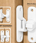 Heavy Duty Zinc Alloy Door Latch With 90 And 180 Degree Swivel Mount Featuring A Rock Solid Dual Mode Rotating Lock In Crisp White Finish for cabinet use.
