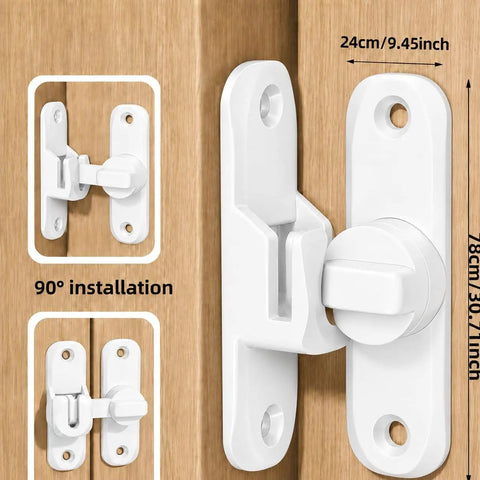 Heavy Duty Zinc Alloy Door Latch With 90 And 180 Degree Swivel Mount Featuring A Rock Solid Dual Mode Rotating Lock In Crisp White Finish for cabinet use.
