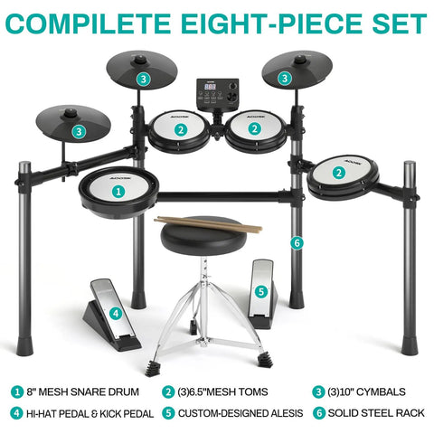 Electric Drum Set With Quiet Mesh Pads For Beginners USB MIDI Ready Kit Including Throne Headphones Sticks 15 Kits And 195 Sounds