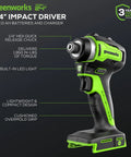 Power Through Anything 24V Brushless Cordless Impact Driver Kit With 1950 In-Lbs Torque, 1/4 In Hex, compact design view