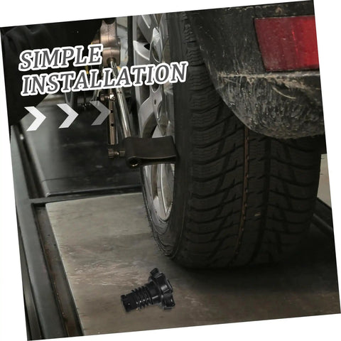 Spare Tire Hold Down Bolt For Secure Mounting, Fits Volkswagen Models next to car tire demonstrating simple installation on lift