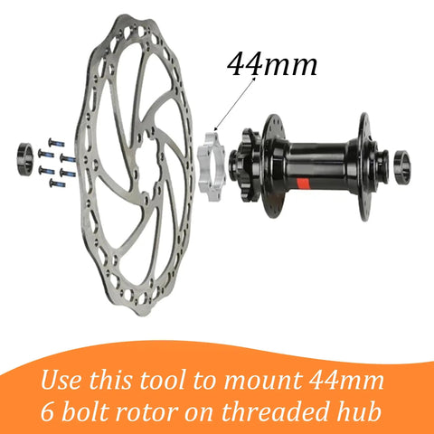 44mm Bicycle Hub Disc Brake Adapter Freewheel Threaded Mount To 6 Bolt Rotor Converter with rotor and hub components displayed