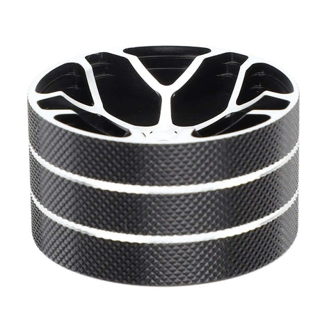 Beefed-Up Metal Transmitter Hand Wheel for RC steering, durable black aluminum with easy grip, side view showing textured finish.