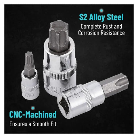 Heavy Duty 13PC Torx Star Bit Socket Set With T8 To T70 Drive Sizes For 1/4 3/8 And 1/2 Inch Impact Tools Rustproof Chrome Vanadium Steel, T30 T40 T60 sockets