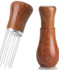 Espresso WDT Tool With Walnut Wood Handle For Baristas And Coffee Nerds 0.35mm 10 Thick Spring Needles Distribution Tool With Stand