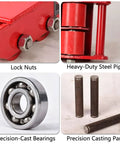 Components of Beefy 4 Wheel Heavy Duty Machine Skate Dolly Set including lock nuts, steel pipes, bearings, casting parts
