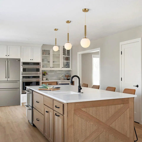Modern Globe Pendant Light For Kitchen Island White Milk Glass With Brass Finish Frosted Hanging Light above island