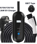 Portable Level 2 EV Charger With 16A 3.5kW Adjustable Current Type 2 Connector 3.5 Meter Cable showing plugs and charger.