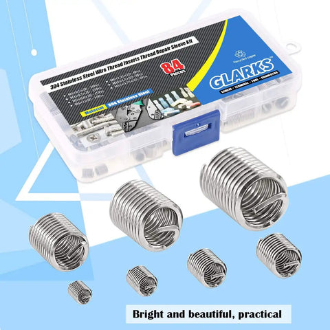 Stainless Steel Thread Inserts Kit 84 Pcs Set For Thread Repair M3 To M12 7 Sizes Helicoil Type Coiled Wire Sleeves