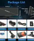 Wireless CarPlay Dash Cam Tablet 10.26 Inch With 4K Front Cam And 1080P Rear View Backup Cam Bluetooth 5.0 FM Radio Hands Free Voice Assistant Android Auto 64GB TF Card Included package list showing components and accessories.