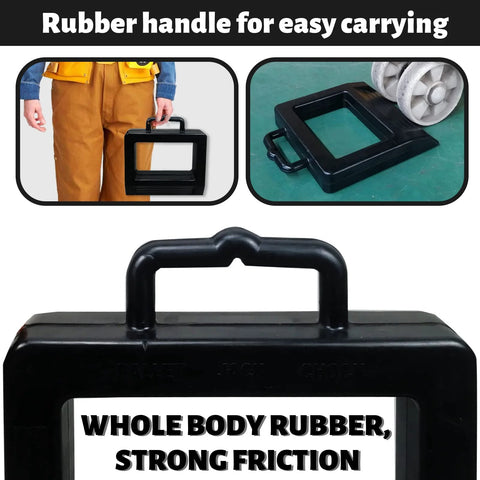 Rubber Pallet Jack Chock Heavy Duty Wheel Stopper with built-in handle, stabilizes wheels, 14.2 x 11.2 x 2 inches, black.