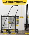 Heavy Duty Folding Shopping Cart With Double Basket And 380 Pound Capacity, 3.7 Cu Ft Portable Grocery Cart dimensions and design