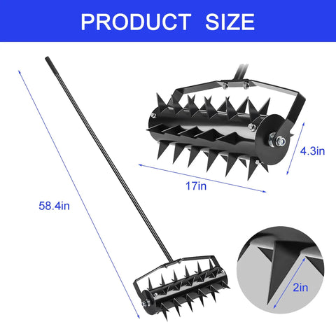 Manual Lawn Aerator Tool With Spiked Roller For Soil Aeration In Gardens And Yards, Durable Metal Construction