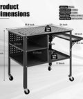 36 Inch By 24 Inch Beefy Heavy Duty Welding Table On Wheels With 1200 Pound Capacity Mobile Steel Workbench With Adjustable Shelves Fold Down Side Tray Large Lower Storage Tray For Shop Or Garage, showcasing product dimensions and features.