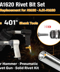 A1620 Pneumatic Air Hammer Rivet Bit Set For 3/16 Inch Universal Rivets Dome And Countersunk Heads, Fits 0.401 Inch Shank Air Rivet Gun