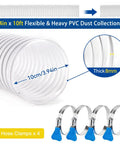 Beefy 4 Inch Dust Collection Hose, 10 Feet Long, Heavy Duty Clear PVC Fume Hose With 4 Clamps