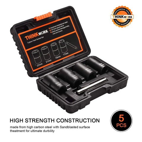 Lug Nut Removal Kit For Stripped And Frozen Bolts With Half Inch Drive 5 Piece Wheel Lock Removal Set ThinkWork Hammer Tap Tool
