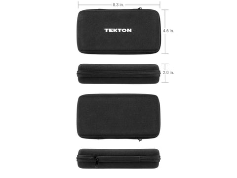 Carrying case for 1/4 Inch Drive Socket Set With Flex Head Ratchet For Small Engine Work, 50 Piece Bit Kit, showing dimensions