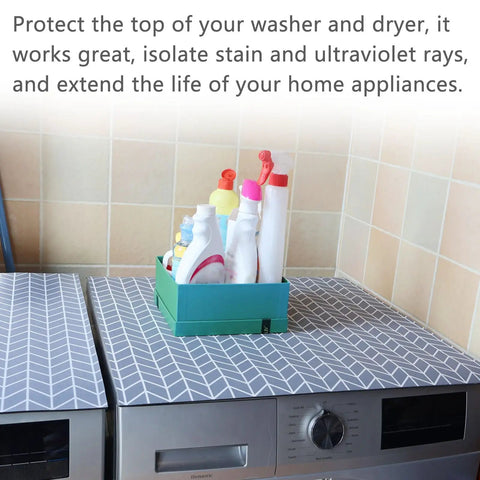 Top Washer And Dryer Cover Pad 25.6 By 23.6 Inches Non Slip Dust Proof Protector Mat with cleaning products on appliances