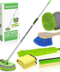 62 Inch Car Wash Brush Set With Long Handle And Chenille Microfiber Mitt Kit For Easy Detailing All In One Window Squeegee Drying Towels Tire Brush RV Truck Boat Care Bundle For A Sparkling Shine, featuring mop, mitts, squeegee, and towels