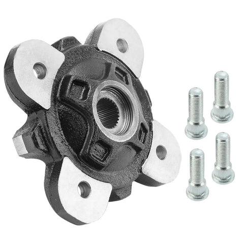 Built Tough Front Wheel Hub And Bearing Assembly With Grade 8 Studs Fits Polaris Ranger 900 1000 Diesel 570 Full Size Pro Xd Evo Ev Utv Built Like A Rock Drop In with four silver bolts.