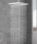 12 Inch High Pressure Square Rain Shower Head With Six Tenths Of An Inch Thick Metal Construction And Adjustable Brass Ball Joint For Full Body Waterfall Coverage In Chrome Finish, CUPC Certified For Consistent Flow