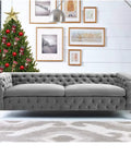 Gray tufted sofa with Clear Acrylic Furniture Legs 6 Inch Set of 4 Modern Pyramid Style Sofa Bench Table Feet for Coffee Tables