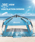 Pop Up Beach Tent For 3 To 4 People With Sandbags, Easy One Person Setup showcasing 360° ventilation design on a sunny beach