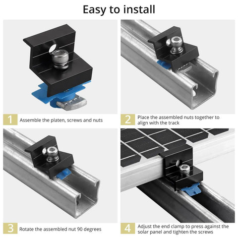 10 Pack Solar Panel End Clamps For Standard Unistrut Aluminum 30mm And 35mm Mounting Brackets With Nuts Bolts installation guide