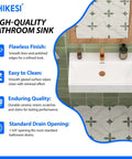 CHIKESI 24"x14" Wall Mount Sink, White Rectangular with smooth finish and easy-to-clean surface in a modern bathroom setting.