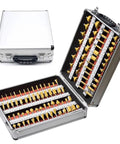 Top Shelf Tungsten Carbide Router Bit Set Quarter Inch Shank Pro Grade Woodworking Milling Cutter Kit displaying router bits in a case.