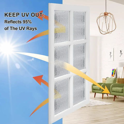 16 By 10 Foot Bubble Double Reflective Insulation Roll With Foam Core Thermal Shield For Rv Windows And Interior Doors Featuring Self Adhesive Pads To Squash Those Chilly Drafts And Keep Your Space Toasty, displayed preventing UV rays.